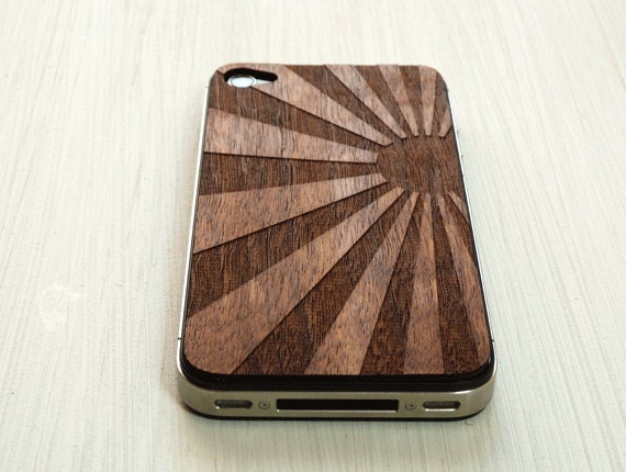 Japanese Sunrise Etching on Wood iPhone 4 Cover