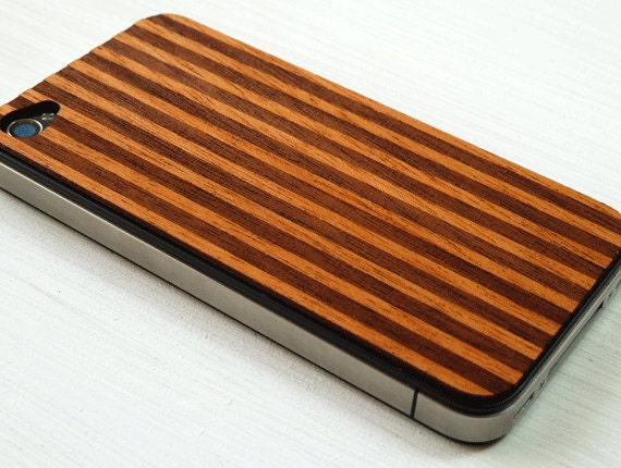 Pinstripe Etching on Real Wood iPhone Skin Sticker