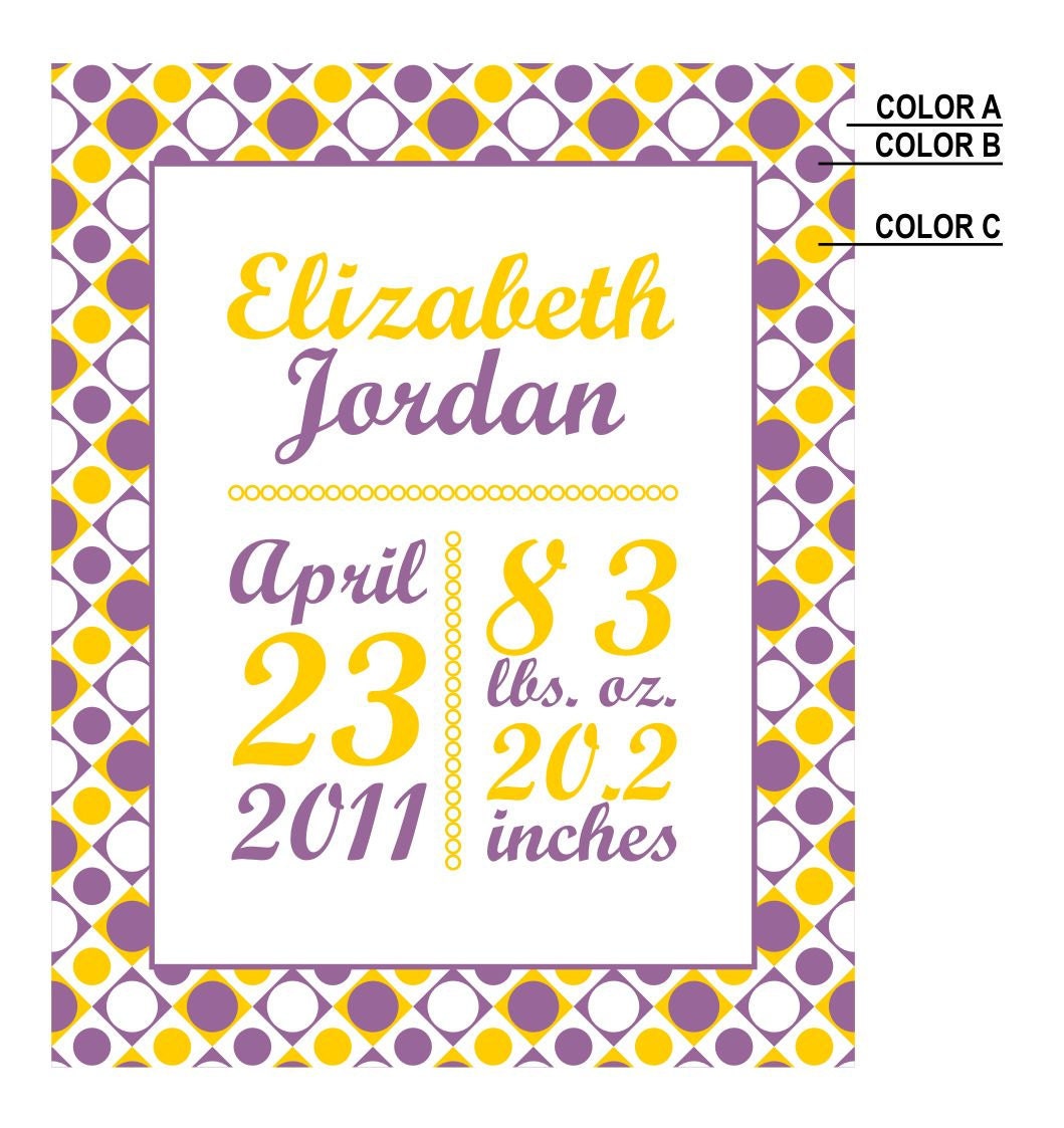 Birth Print, Custom Birth Stats, Nursery Art, Baby Name Print for Girls 8x10, 11x14 or 16x20 PRINTABLE