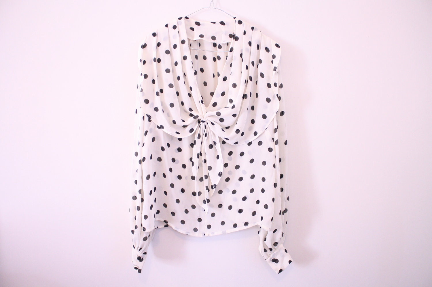 SALE Gorgeous 80s Polkadot Huge Collar Detail Blouse