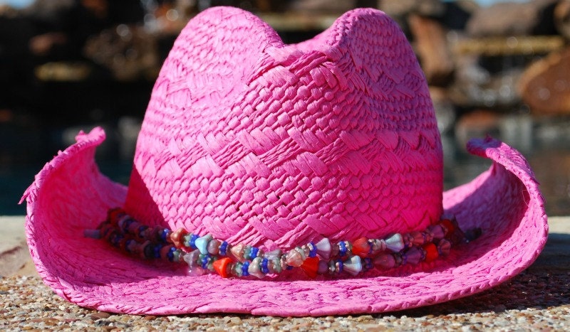 Hot Pink Cowgirl Hat with Colorful Beaded Accents