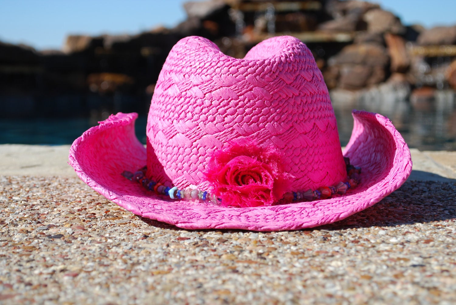 Hot Pink Cowgirl Hat with Colorful Beaded Accents