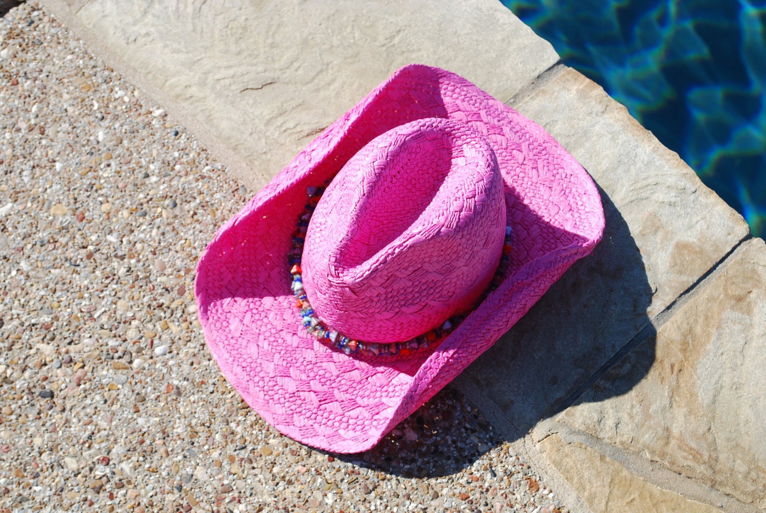 Hot Pink Cowgirl Hat with Colorful Beaded Accents