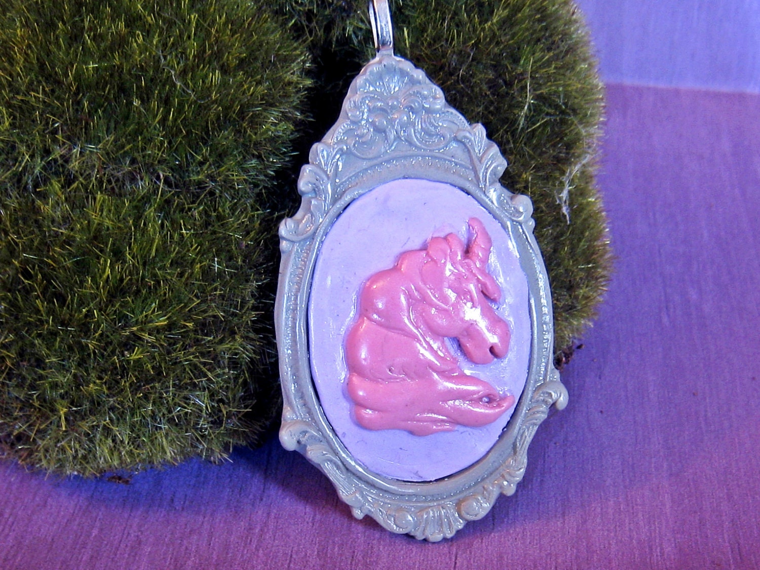 Unicorn Cameo Pendant (pink and purple)