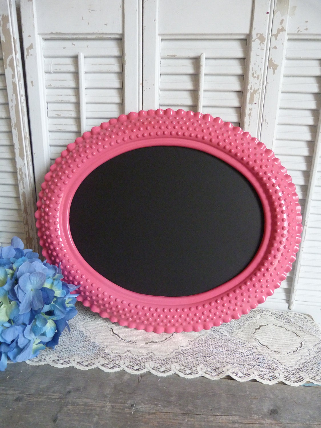 Upcycled Hot Pink Chalkboard Mirror Wall Frame Hanging Parisian Chic Decor Prayer Message Note Board