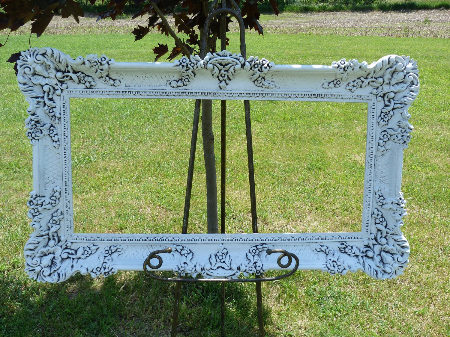 Vintage Parisian Chic White Large Frame Shabby and Chic Ornate Frame Decor Wedding Decor Photography Prop
