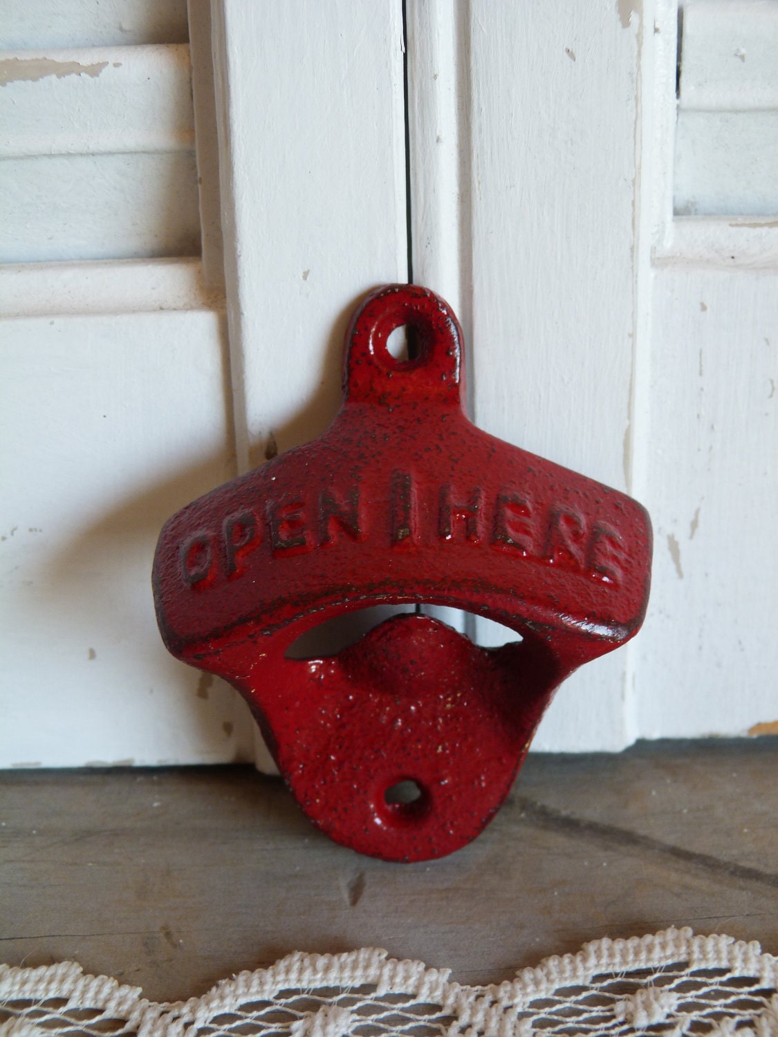 Upcycled Red Rustic Iron Bottle Opener Cottage Chic Kitchen Houseware Decor Retro Decor