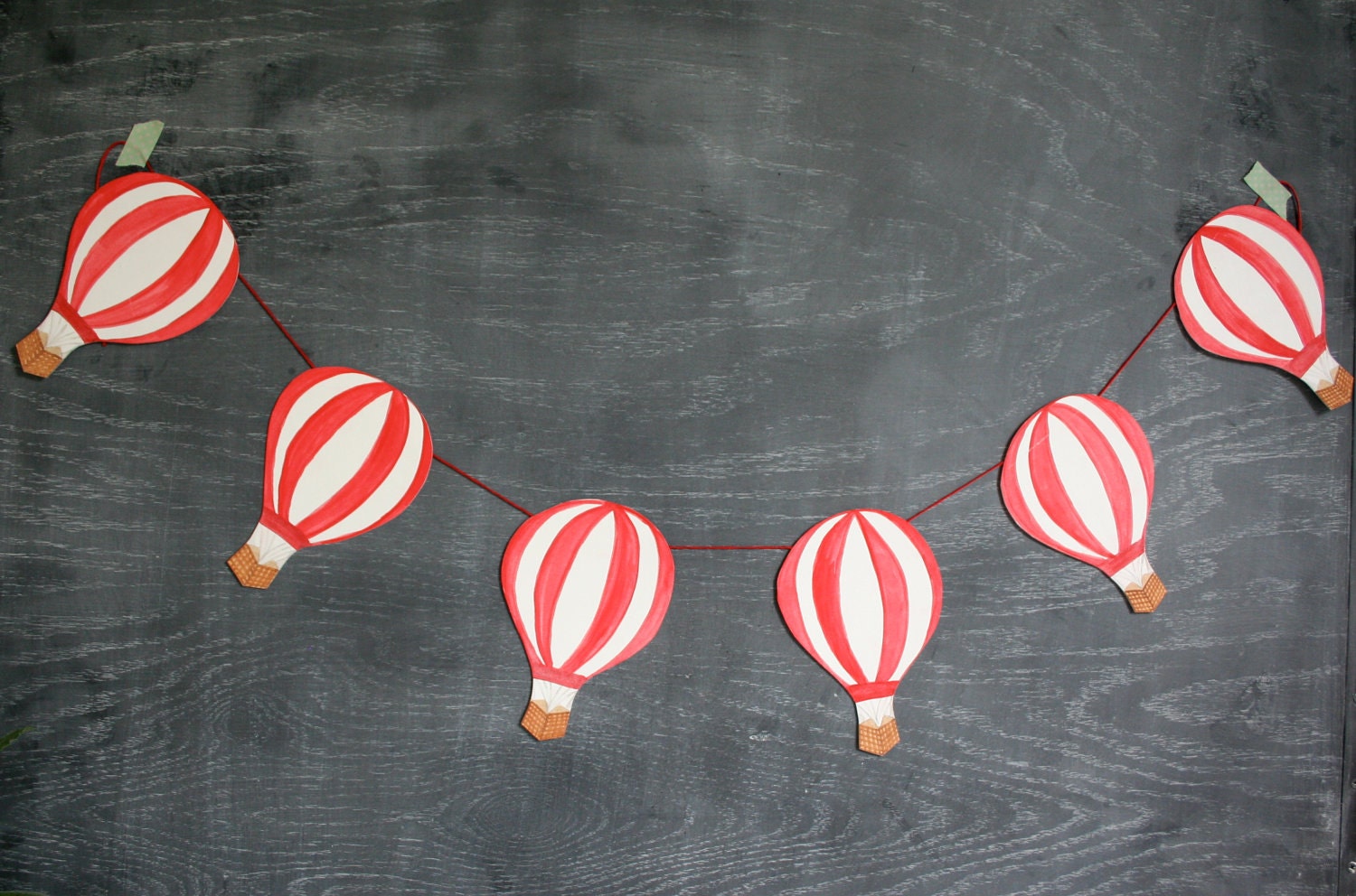 Hand Painted Hot Air Balloon Garland, Red