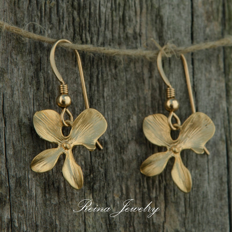 Orchid Earrings - Flower Earrings - Gold Earrings - Reina Jewelry