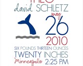 Nursery Print - Birth Stats - Whale print