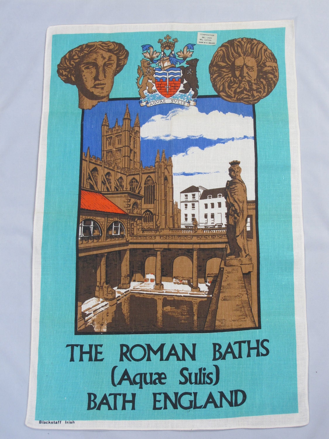 Cotton Tea Towel "The Roman Baths" Bath Spa UK, Cotton Dish Towel