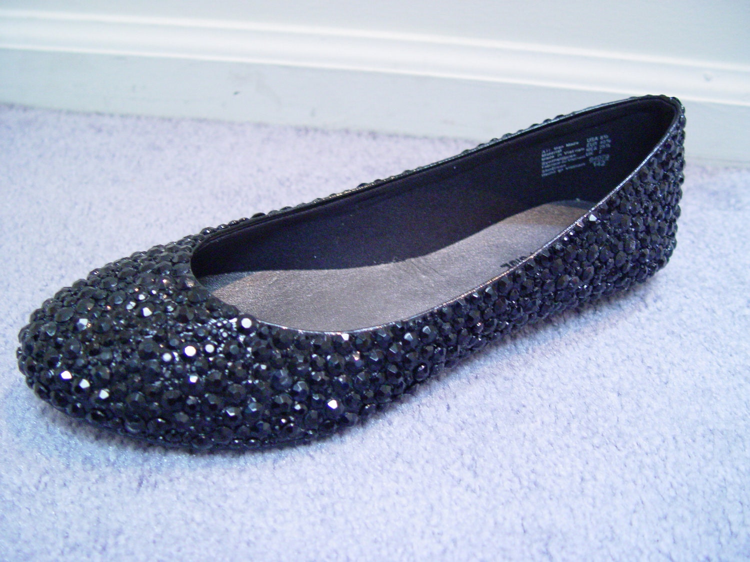 black flat shoes with rhinestones