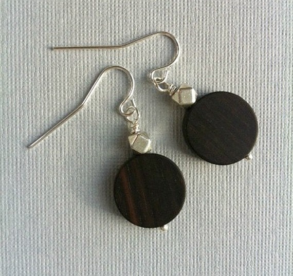 Silver and Wood Circle earrings Sterling