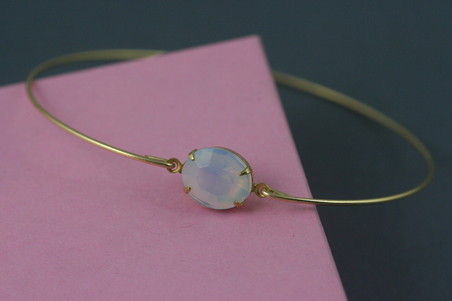 Vintage Opal glass gold Bangle bracelet