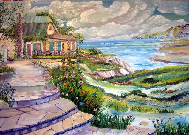 Annes Home By The Sea, Home Portrait, Seaside Home, Framed 36 x 25 in, Dan Leasure Oil