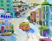 San Francisco Living, Victorian Home Art, Streetcar, San Francisco Art, Coit Tower, Dan Leasure Fine Art Print and Cards