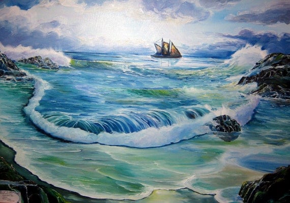 Ahab Sails The Seven Seas, Ocean Art, Captain Ahab, Dan Leasure Oil, 36 x 24 in. Framed