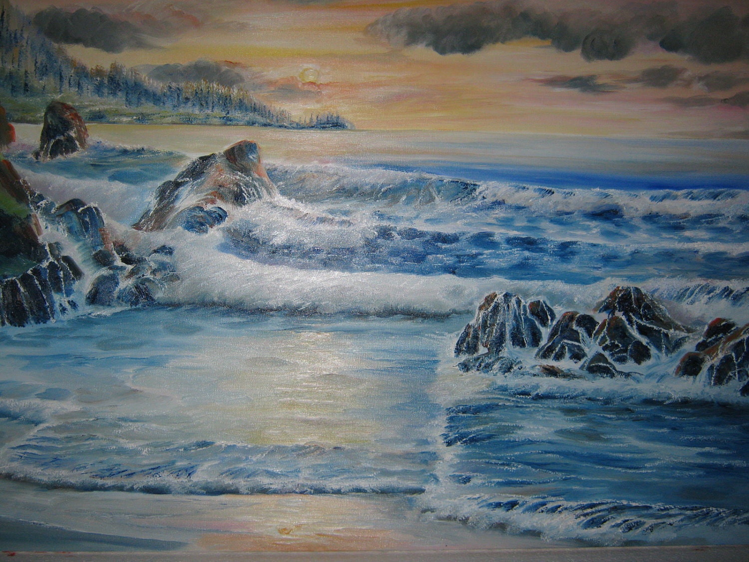 Time Stands Still With You, Ocean Art, Tranquil Tides, Dan Leasure Oil Painting, 35 x 25 in.