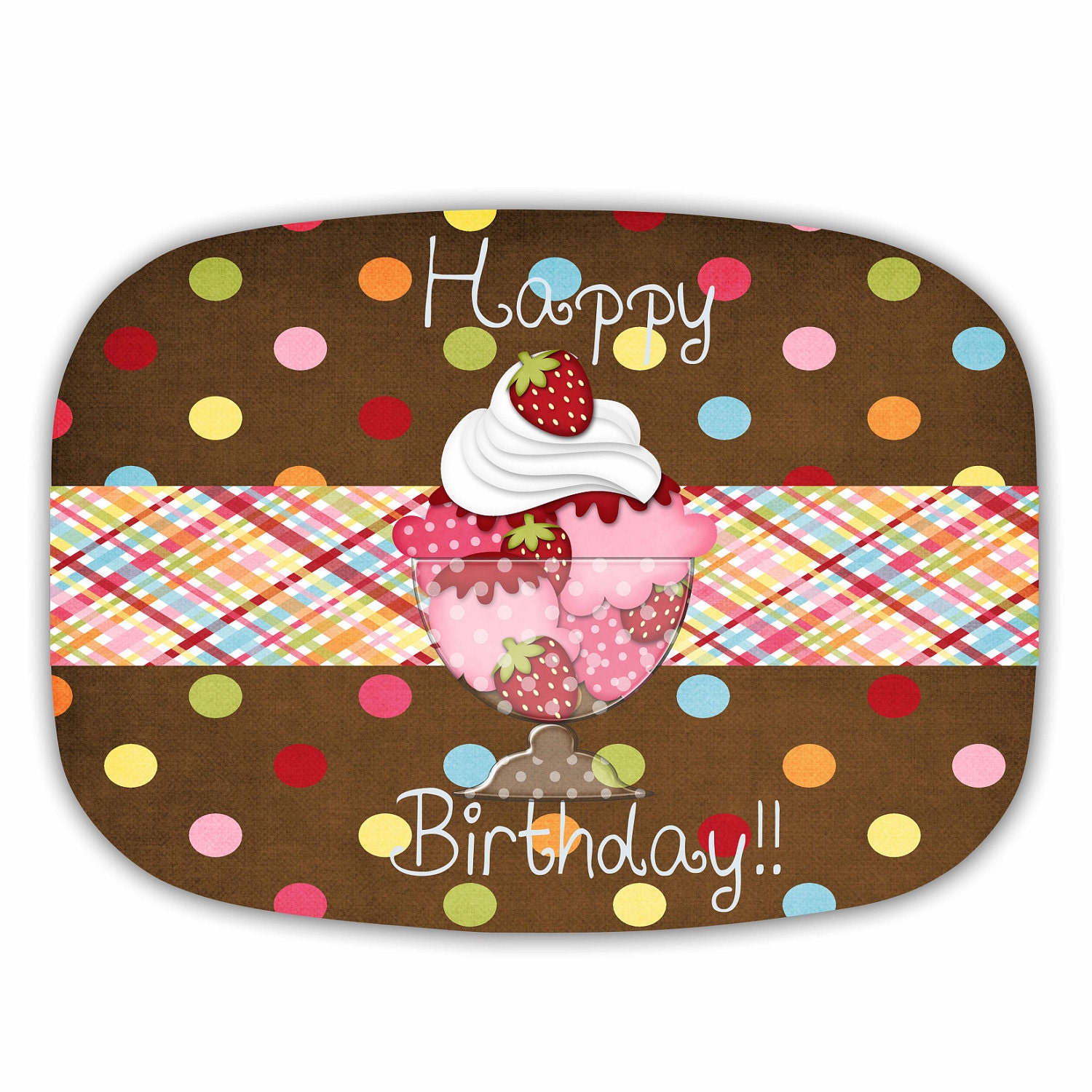Brown Polkadot Ice Cream Happy Birthday Melamine Platter