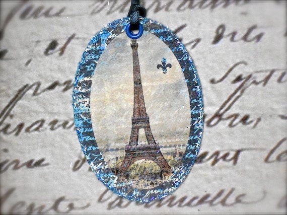 Paris Eiffel Tower VINTAGE French GIFT Scrapbooking TAGS Cards Blues Set of 3