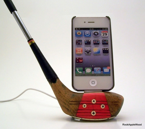 Vintage Genuine Persimmon Wood Golf Club iPhone Dock - ICN427