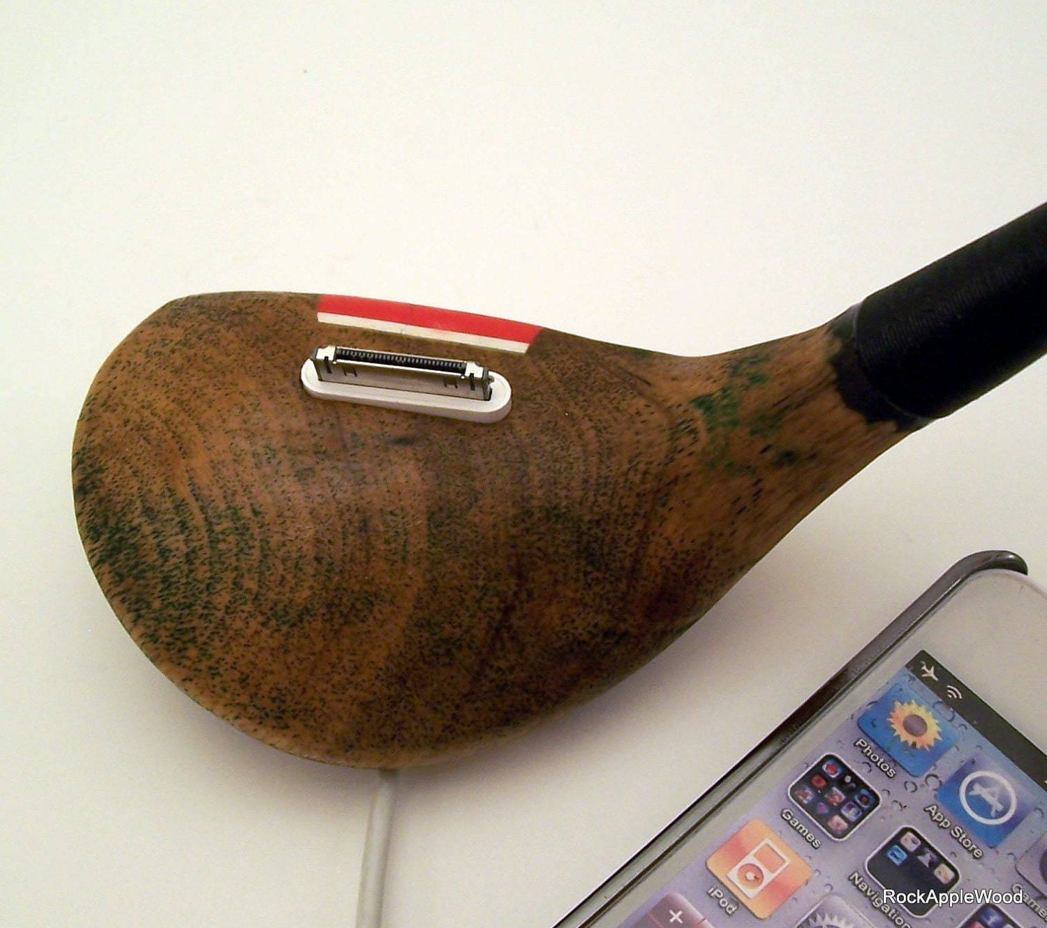 Vintage Genuine Persimmon Wood Golf Club iPhone Dock - ICN427