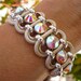 Crystal Cuff Bracelet Pearl White Leather and Swarovski AB Rhinestones Brides Bridesmaids Wedding Bling
