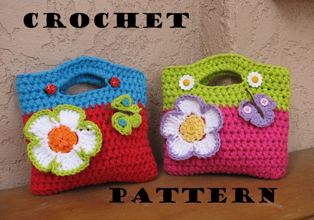 Crochet  Bag / Purse with Large Flower and Butterfly, Crochet Pattern PDF,Easy, Great for Beginners,  Pattern No. 10