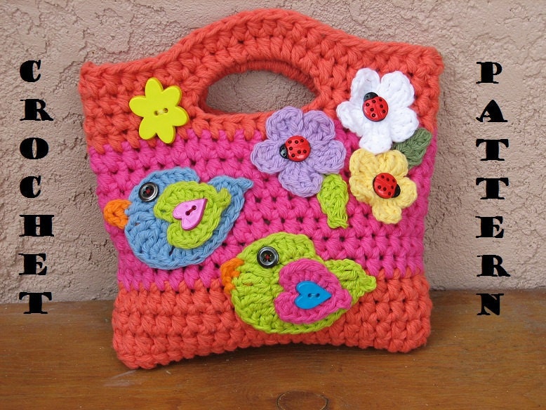 Girls Bag / Purse with Birds and Flowers , Crochet Pattern PDF,Easy, Great for Beginners,  Pattern No. 16