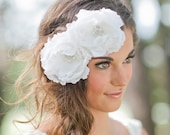 Bridal Hand Made Silk Flower Headpiece - Dupion Silk Flower Pair- Pearl/Swarovski Crystal Centre - Made to Order