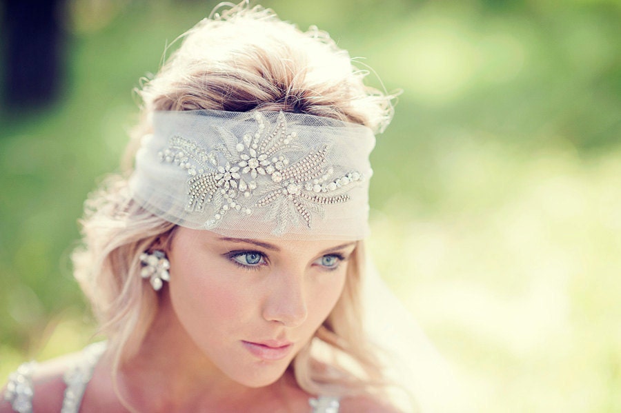 Bridal Headpiece - Crystal & Pearl Boho Veil - Made to Order