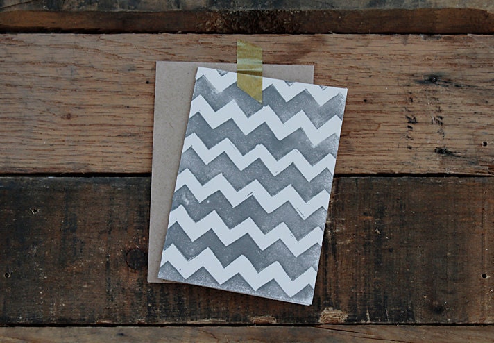 chevron blank note card set. pewter.