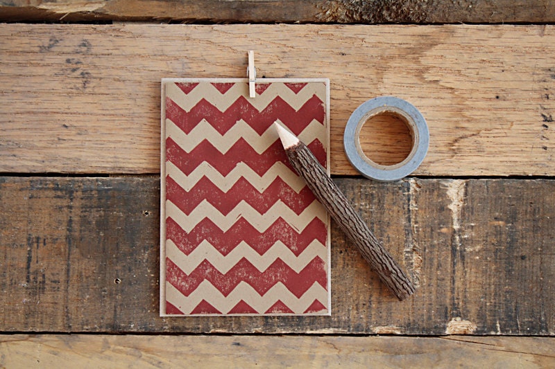 chevron blank note card set. crimson.