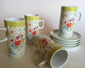 Mid Century Kitchen Set / Vintage, 70s, Cappuccino Set, Tea Set, Avant Garde Plates Cups