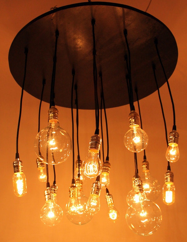 The Neely Round Industrial Chandelier with vintage bulbs