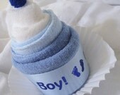 Washcloth Cupcake "Its a boy" (Unique Baby Shower Gifts, prizes or table decorations)