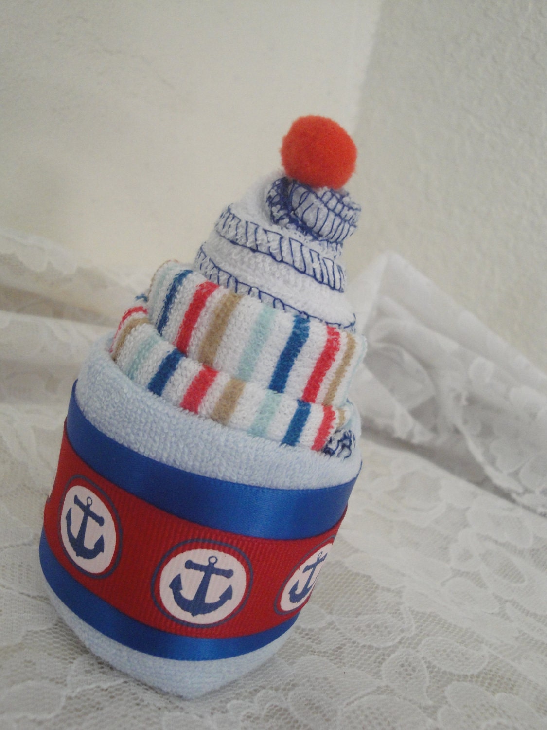 Set of (2) Washcloth Cupcakes- "Nautical Baby Boy" Baby Shower Favors, Gifts or Prizes