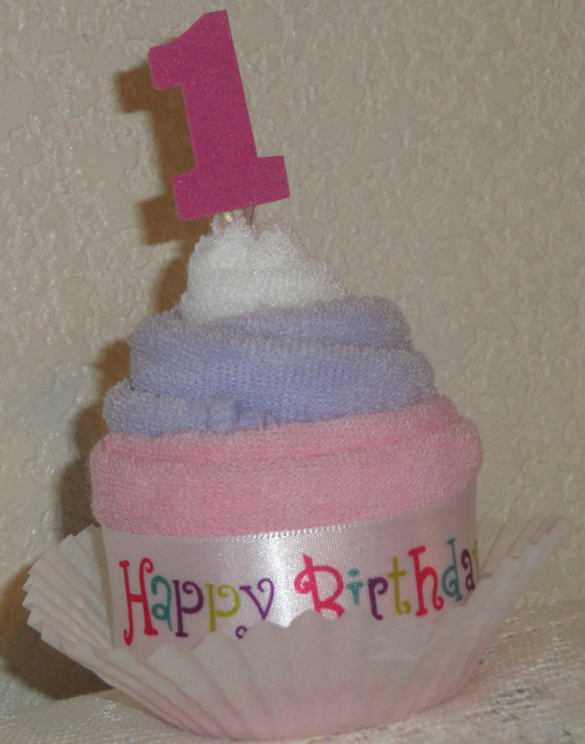 Happy 1st Birthday Baby Girl- Washcloth Cupcakes