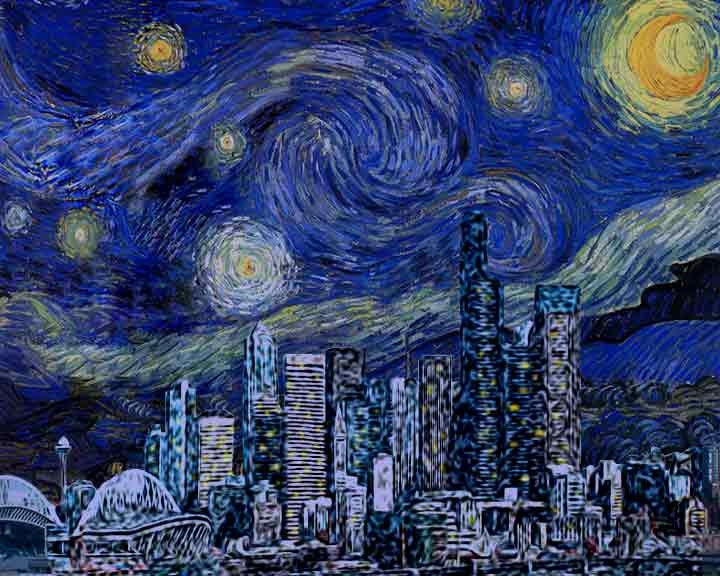 8x10 original art print - Seattle Starry Night