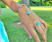 Gold (or Silver) Leather Turquoise Slave Bracelet