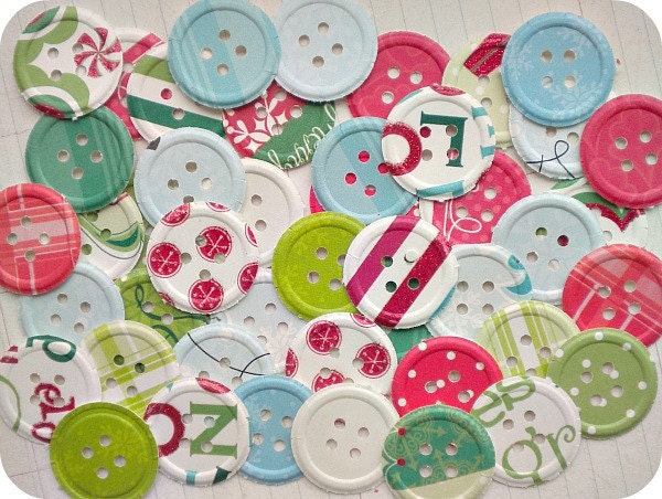 1.00 SALE - LAST SET - Jolly and Bright Paper Buttons - Set of 35