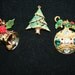 Christmas Pins Holiday Brooches  Bells Christmas Tree Jeweled Ornament Count of Three