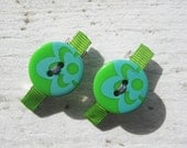 Green & Teal Button Barrette Set