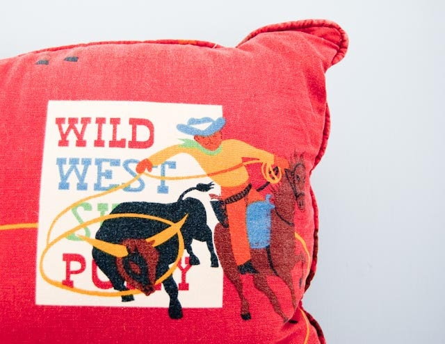 FINAL SALE Vintage Wild West Cowboy Throw Pillow