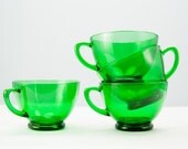 FINAL SALE Set of Four Vintage Emerald Glass Teacups