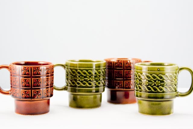 FINAL SALE Set of Four Vintage Bohemian Stackable Mugs
