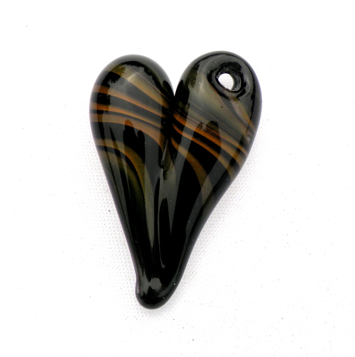 Heart Jewelry Glass Pendant Necklace Lampwork Hand Blown Boro Black and Gold Northern Lights Free Shipping