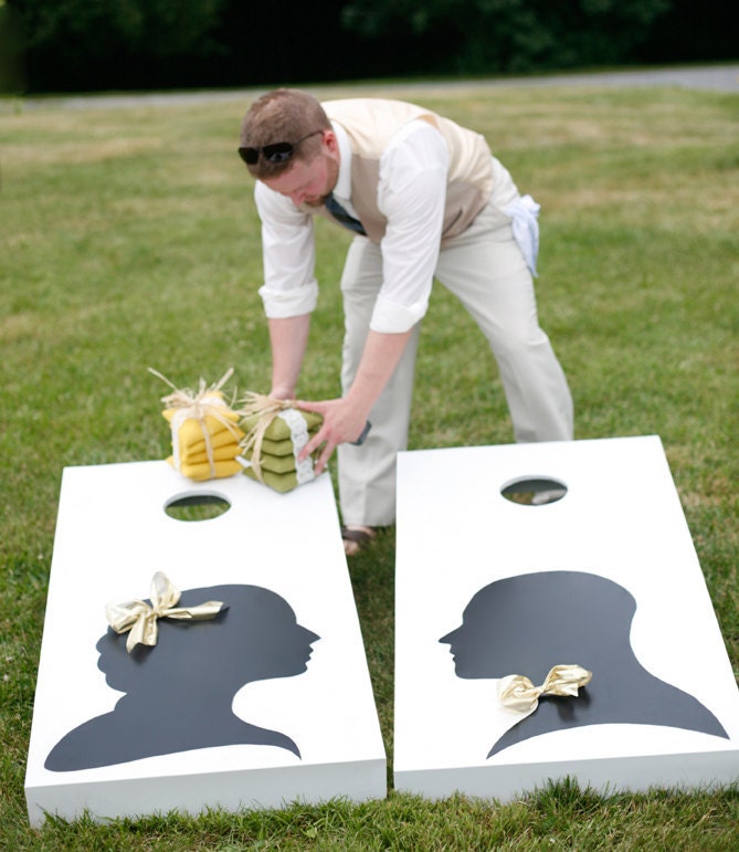 Custom Corntoss / Classy Cornhole / Bag Toss /  Wedding Game  -- (( Personalized Silhouette Sets ))