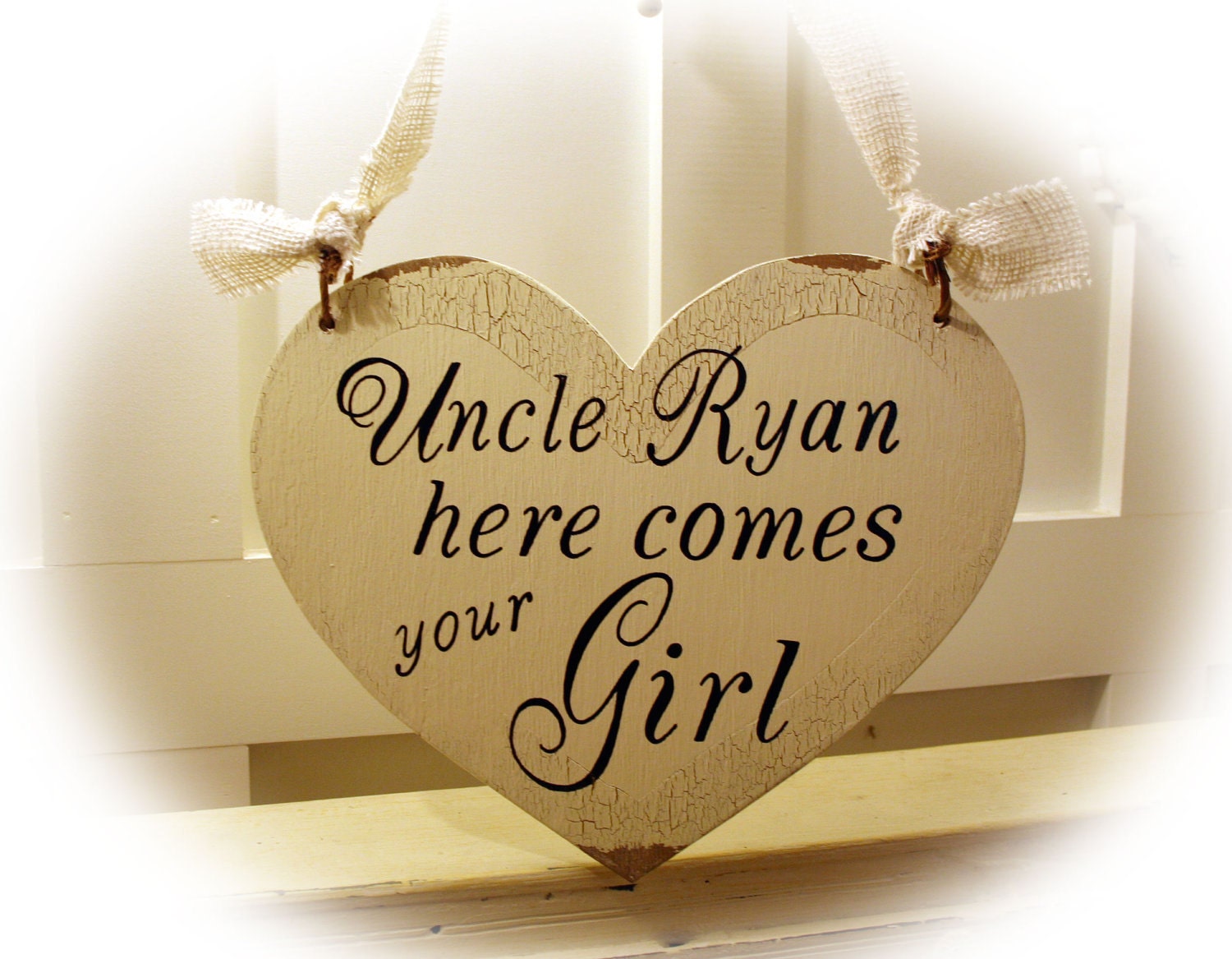 Heart Personalized Here Comes your Girl or Bride Sign- 1 sided hanging