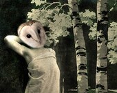 Woodland Goddess - Vintage Owl 5x7 Print - Anthropomorphic - Owl Art - Altered Photo - Whimsical - Unique Gift Idea